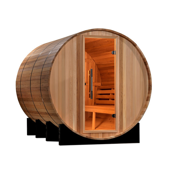 Golden Designs Outdoor Traditional Barrel Sauna "Marstrand" 6-Person w/ Red Cedar | GDI-SJ-2006-CED