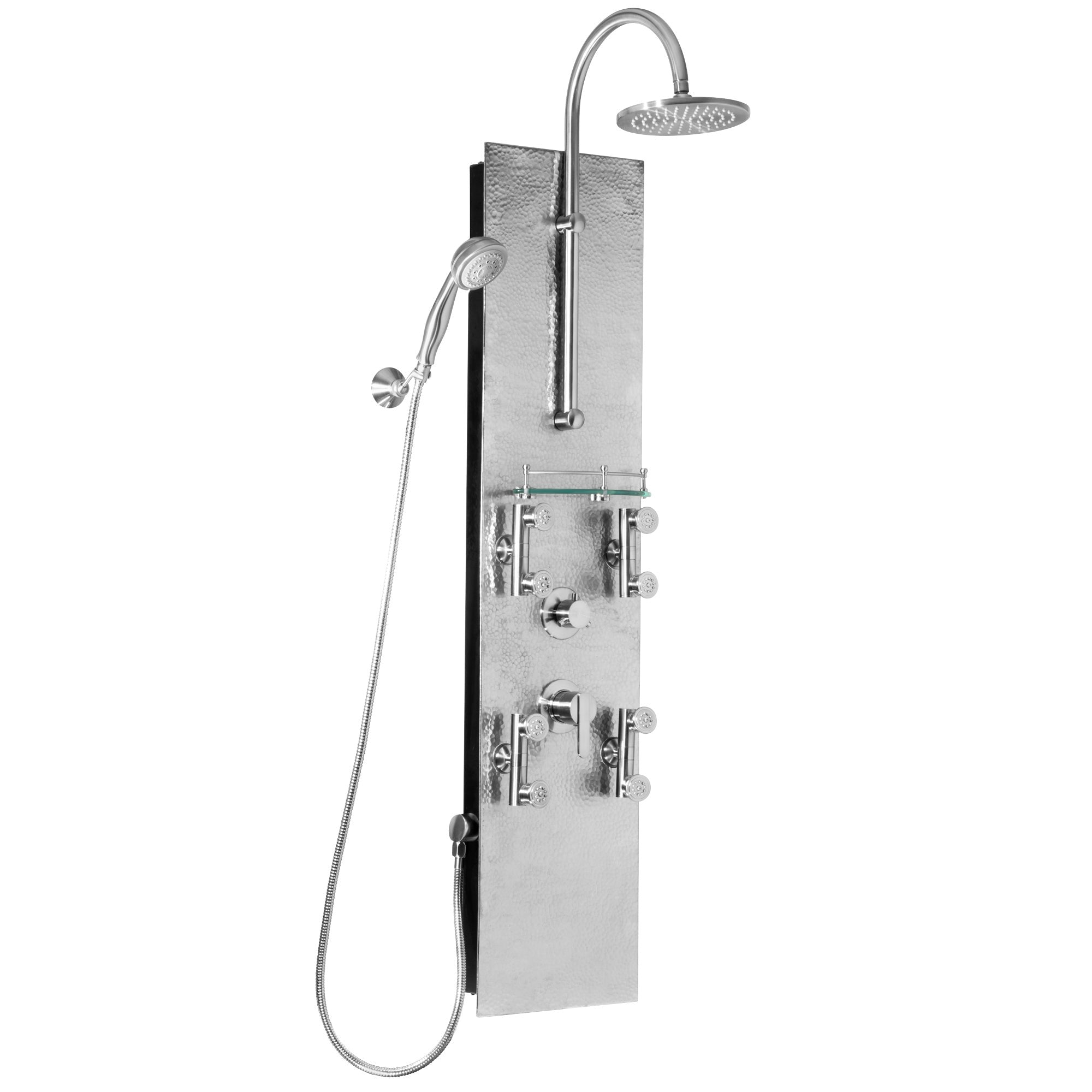 PULSE ShowerSpas Hammered Brushed Aluminum Shower Panel - Vaquero ShowerSpa