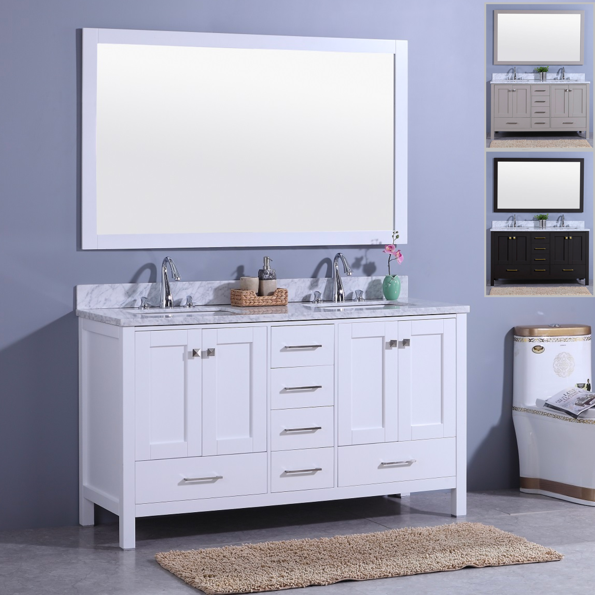 Legion Furniture 61" Bathroom Vanity, Mirror & Double Sinks WT7260 (61" x 22" x 35")