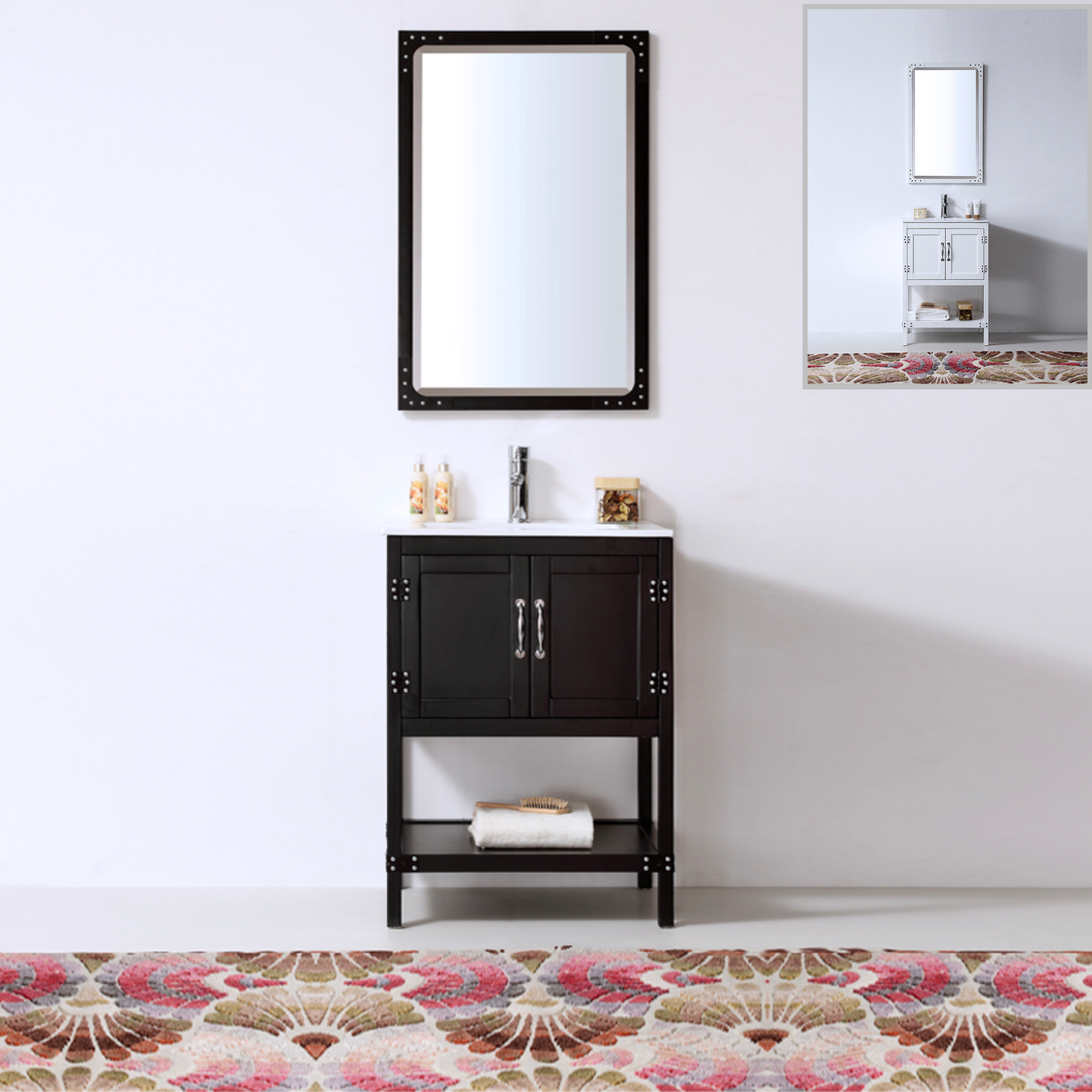 Legion Furniture 24" Black/White Vanity, Mirror & Sink - WH5824 (24" x 18" x 35")