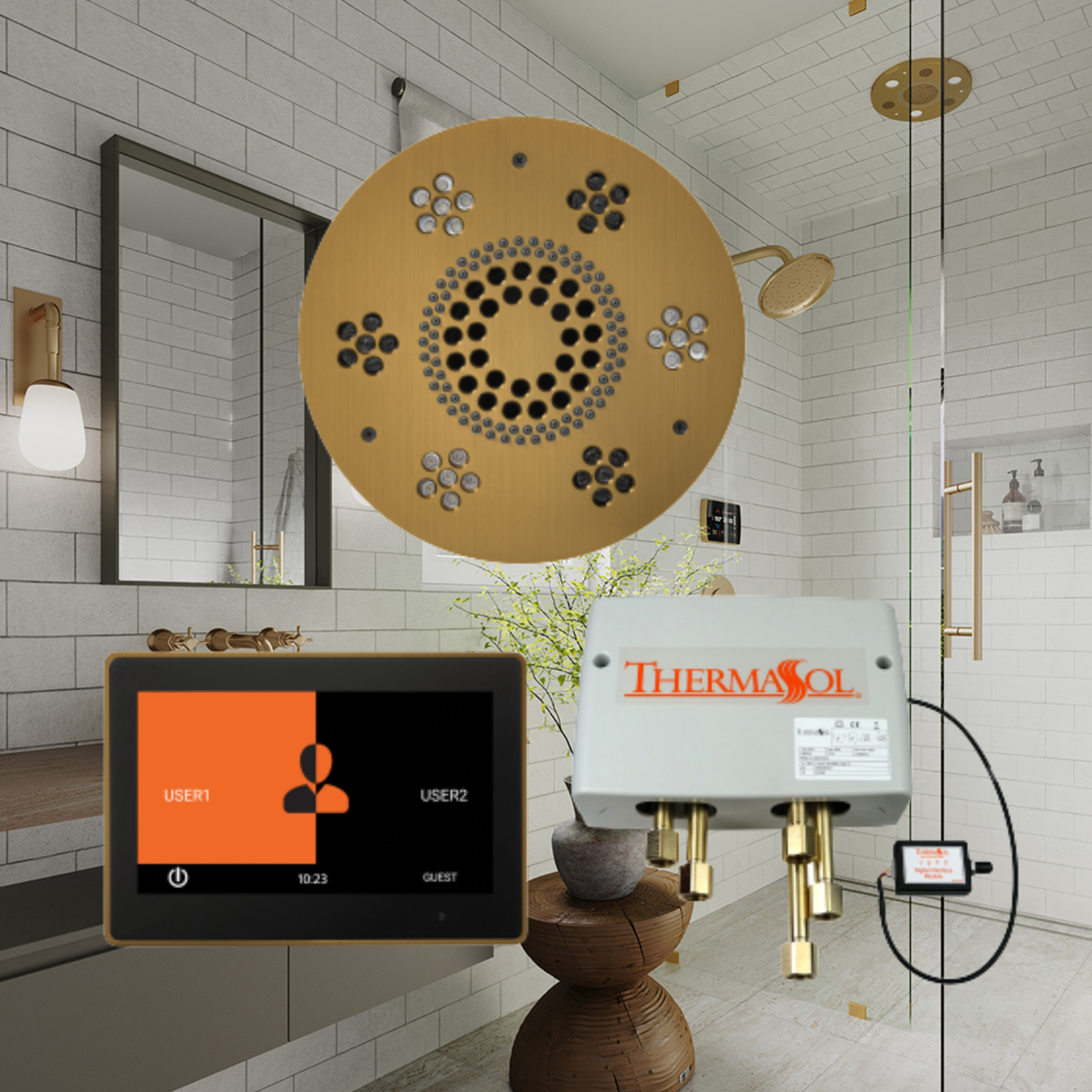 Smart Shower Kit | Waterproof 10" Device | The "Wellness Shower Package" by ThermaSol w/ ThermaTouch