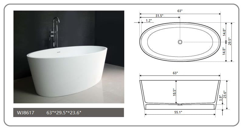 Legion Furniture 63" Bathtub • Freestanding • Soaker • WJ8617-W