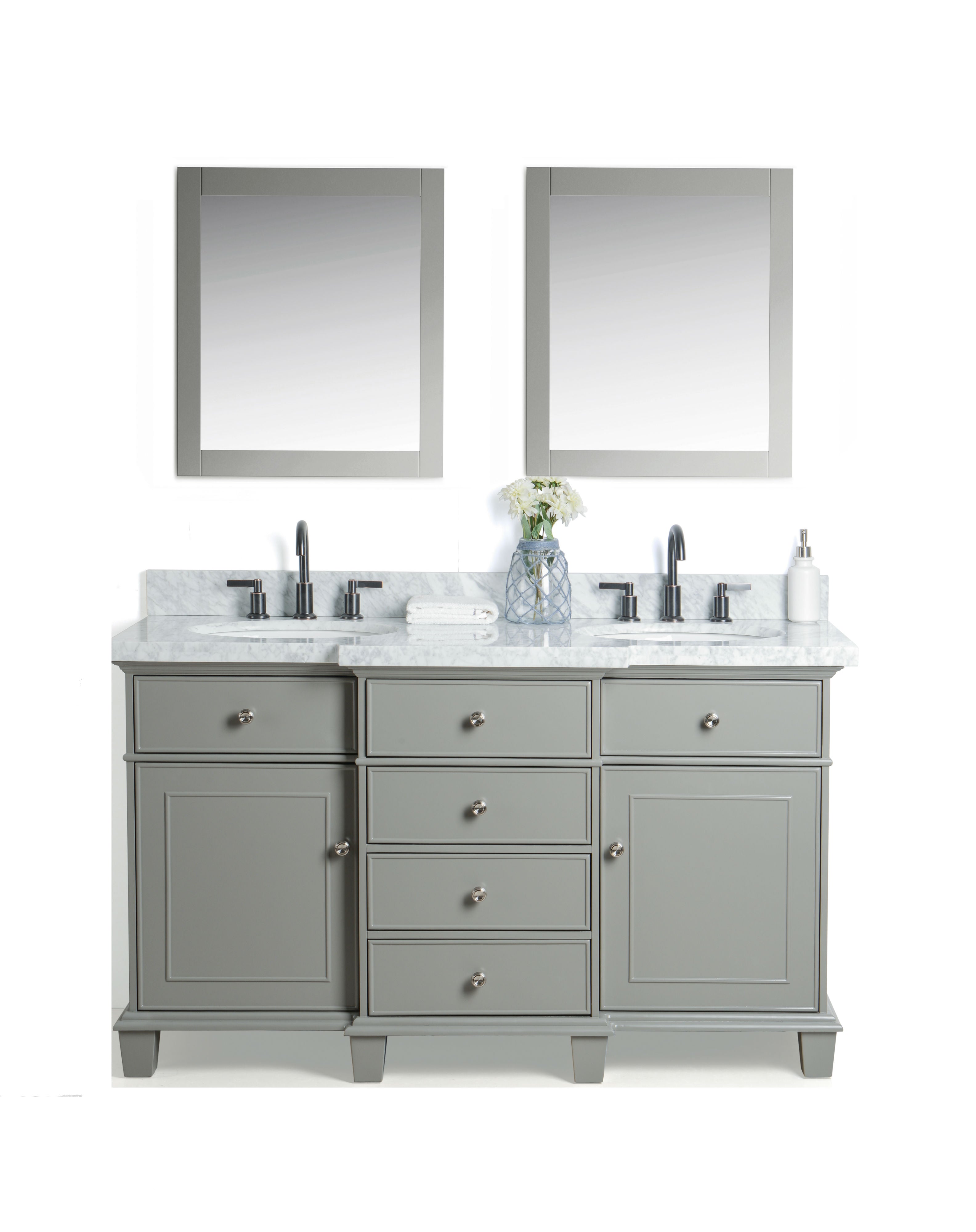 Legion Furniture 60" Gray Vanity, Mirror & Double Sink - WS2260-G (60" x 22" x 34")