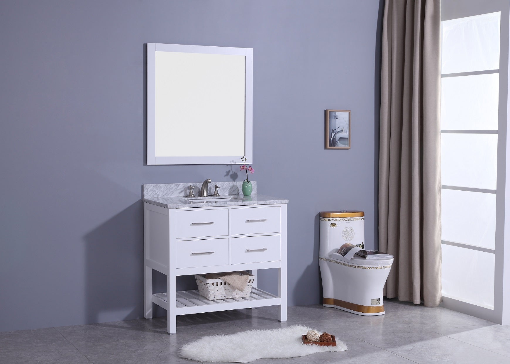 Legion Furniture 37" Bathroom Vanity, Mirror & Sink WT7136 (37" x 22" x 35")