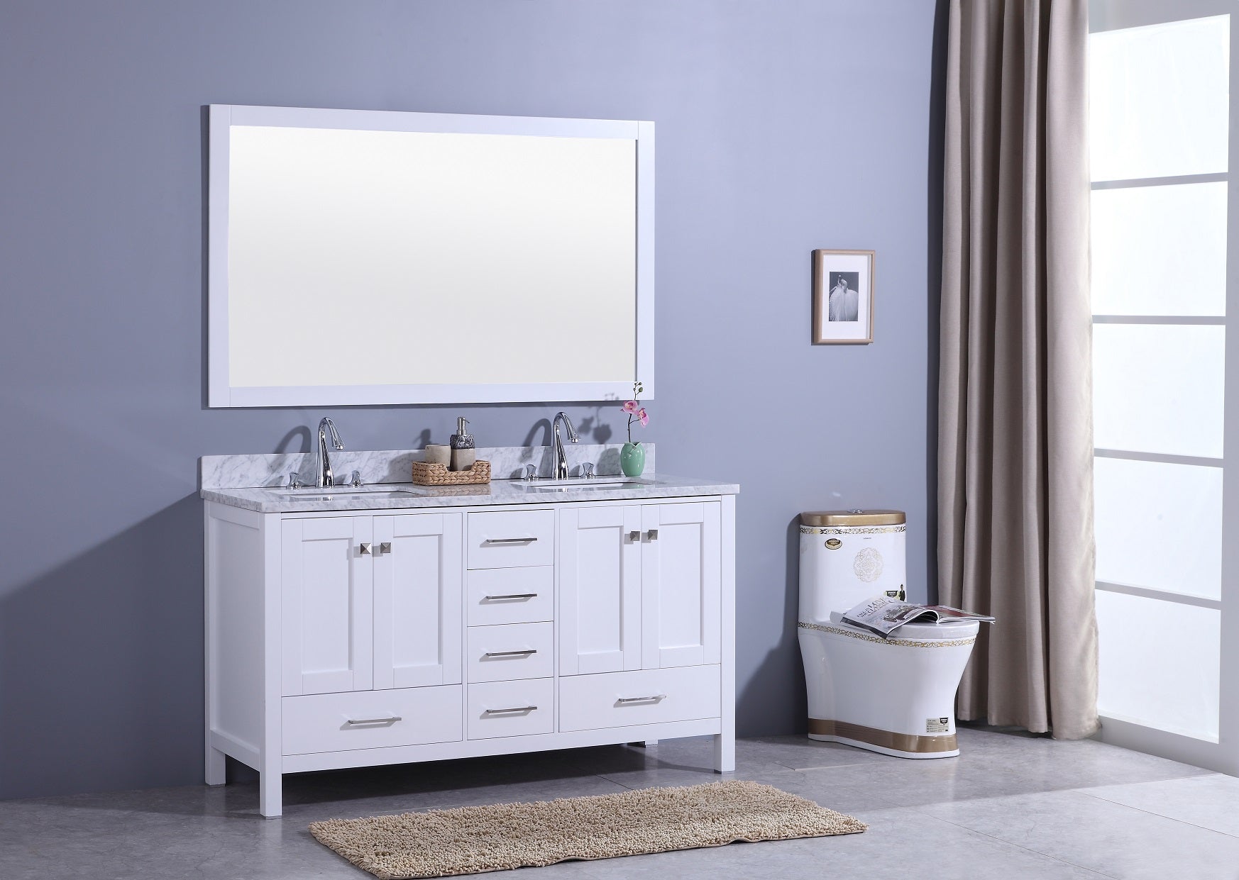 Legion Furniture 61" Bathroom Vanity, Mirror & Double Sinks WT7260 (61" x 22" x 35")
