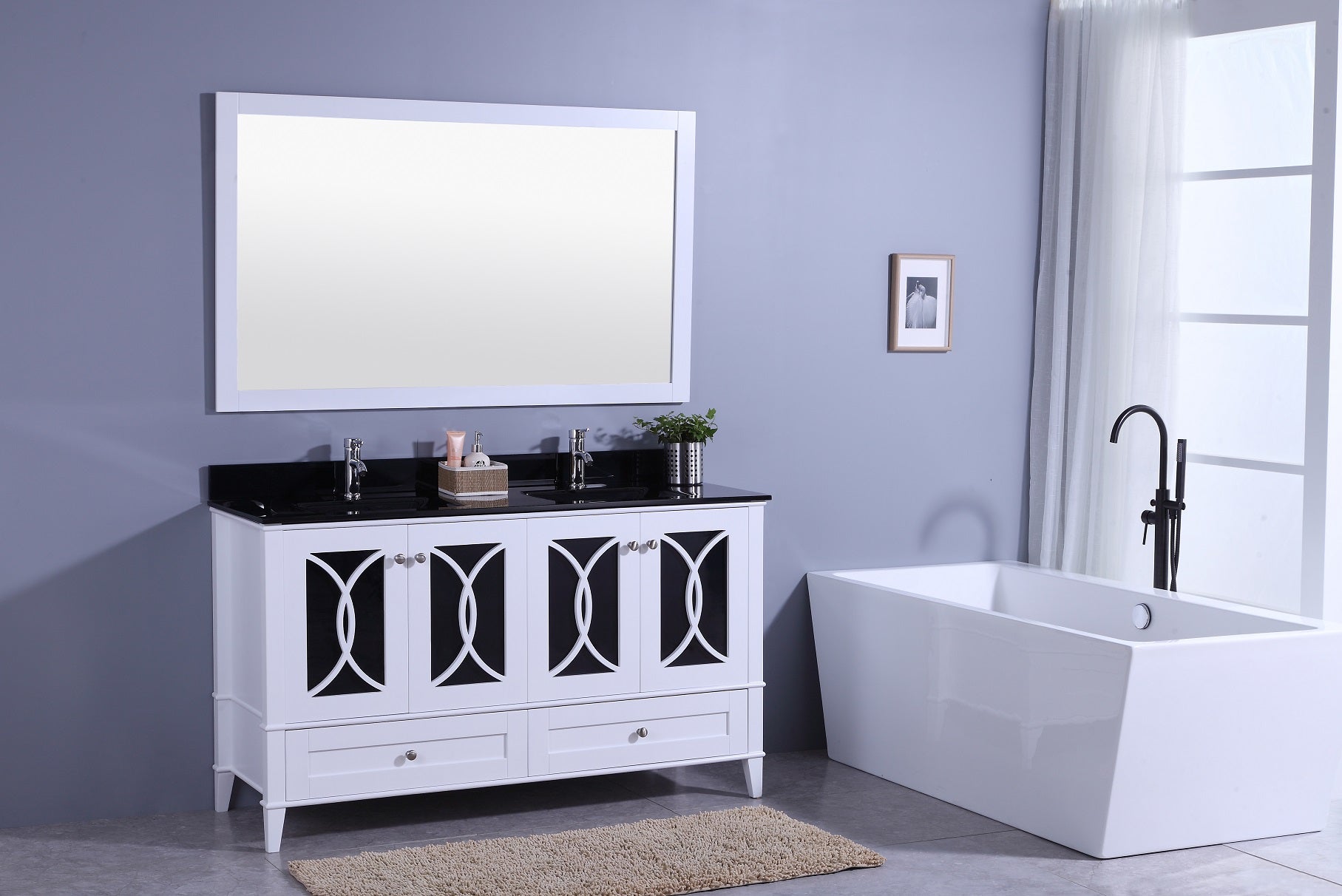 Legion Furniture 60" Bathroom Vanity, Mirror & Double Sinks WT7460 (60" x 22" x 35")