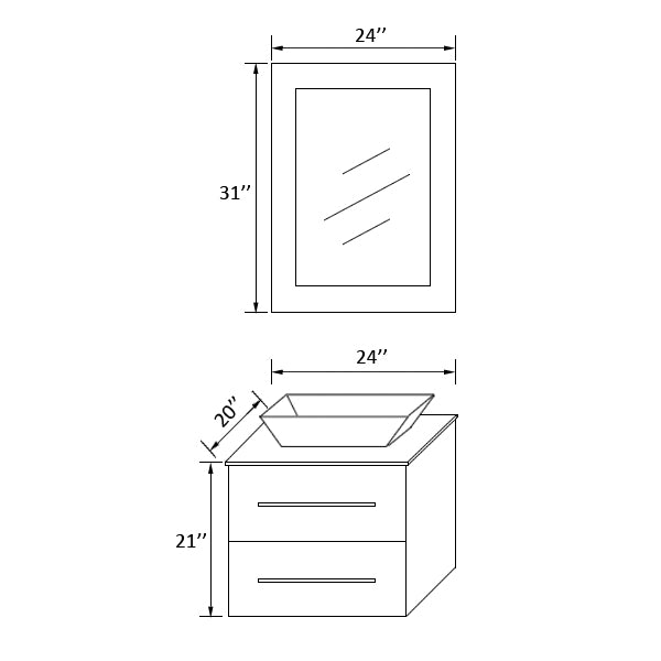 Legion Furniture 24" Wall Mount Vanity, Mirror & Sink WT9189 (24" x 20" x 21")