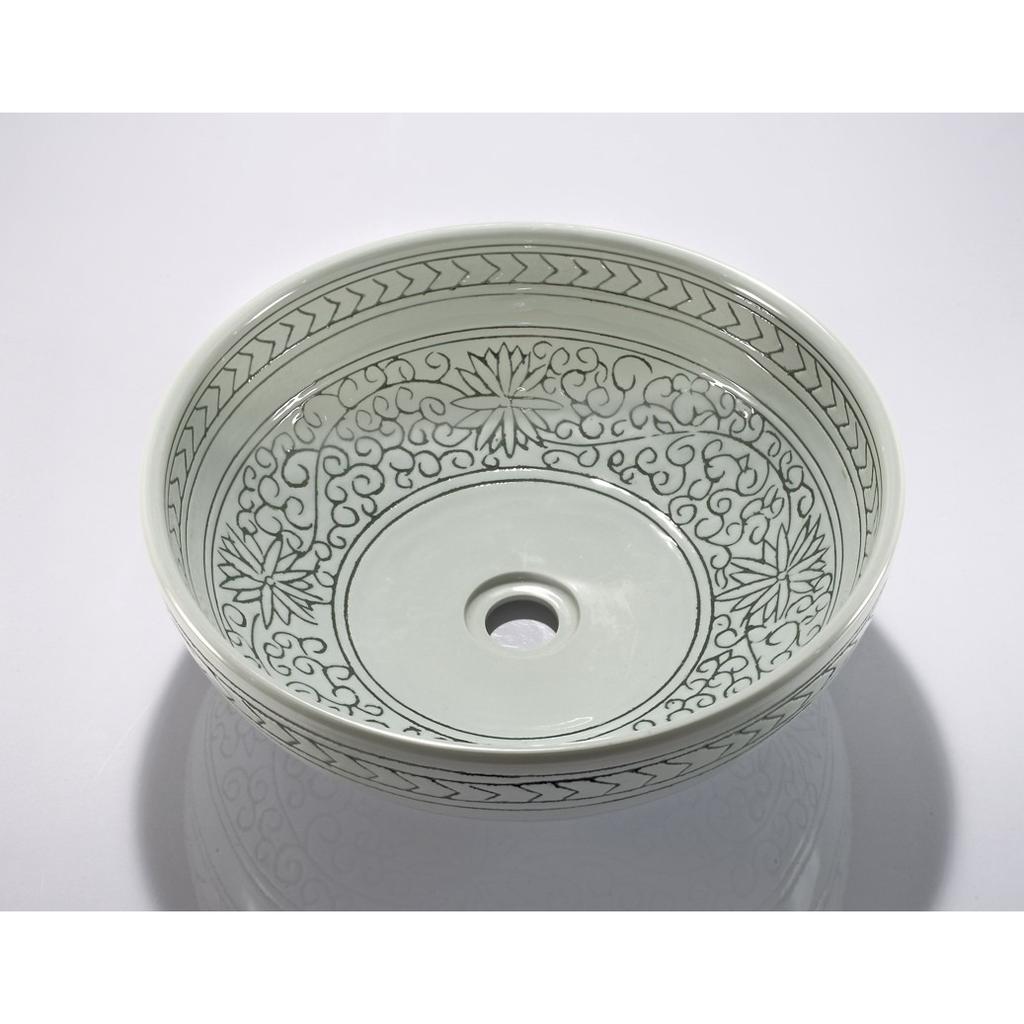 Legion Furniture 15.5" Porcelain Vessel Sink Bowl - Light Green Flower, Off White ZA-225