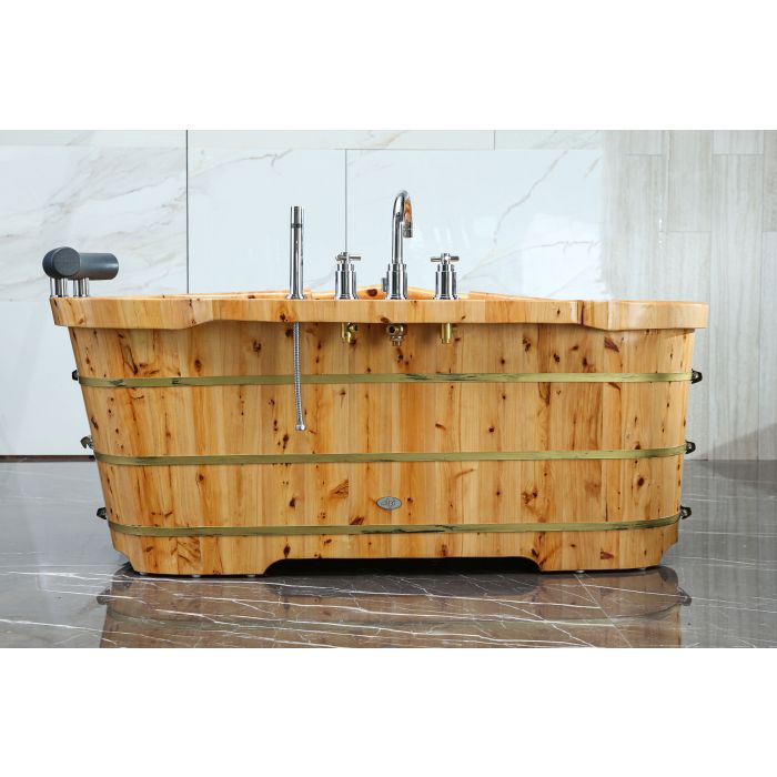 ALFI AB1136 Bathtub Free Standing Cedar Wooden with Tub Filler (61-inch)