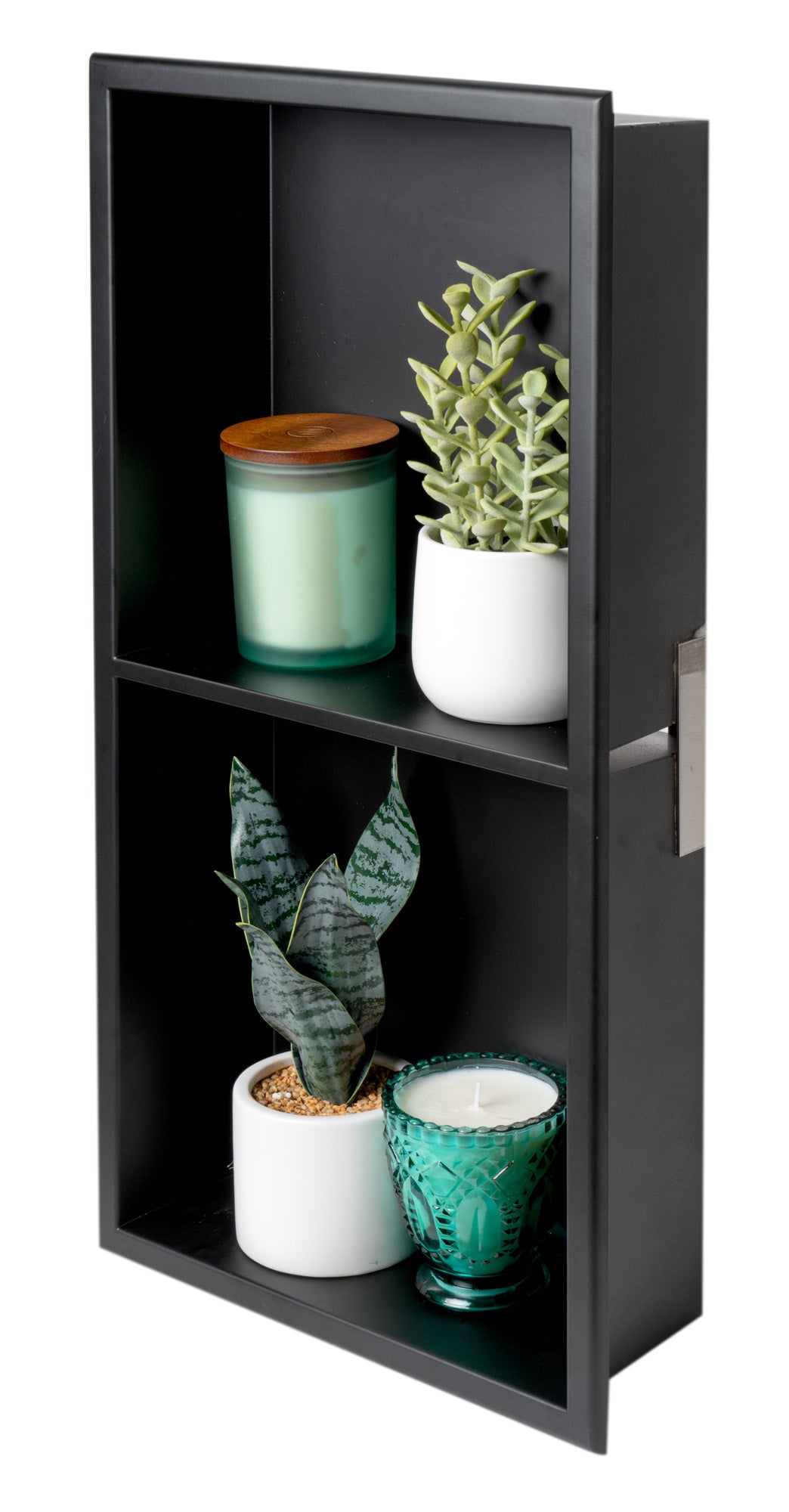 ALFI Built In Shower Shelf w/ Black/White-Stainless Steel + Vertical Double-Shelf (12" x 24")