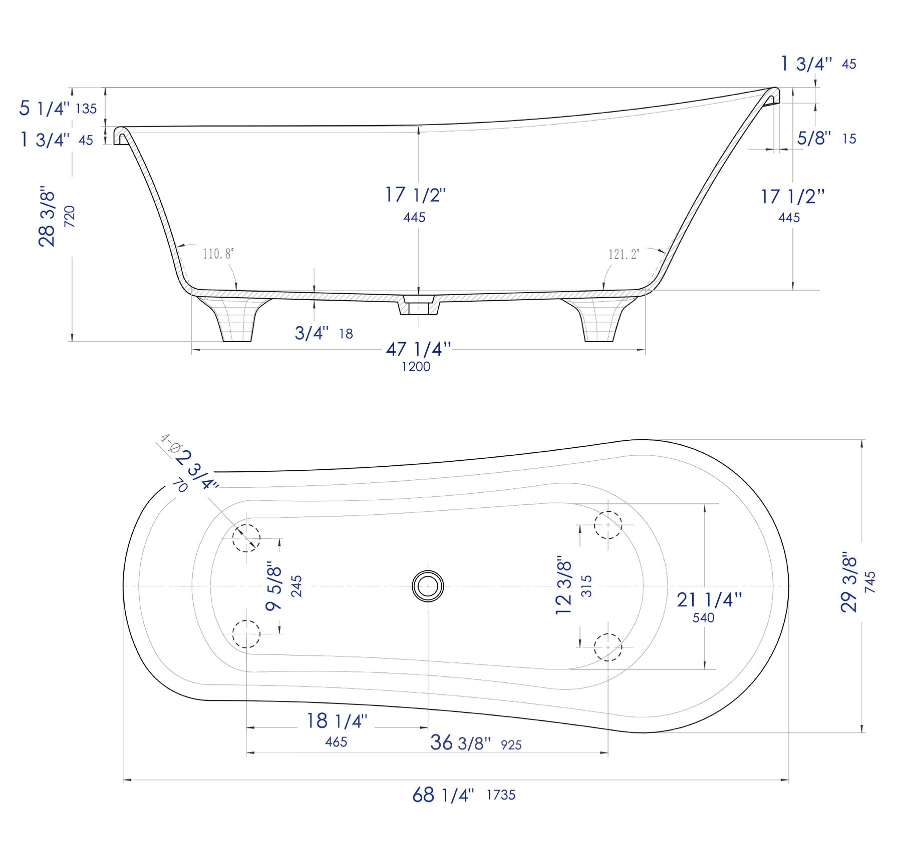 ALFI AB9960 Bathtub White Matte Clawfoot Solid Surface Resin (67-inch)