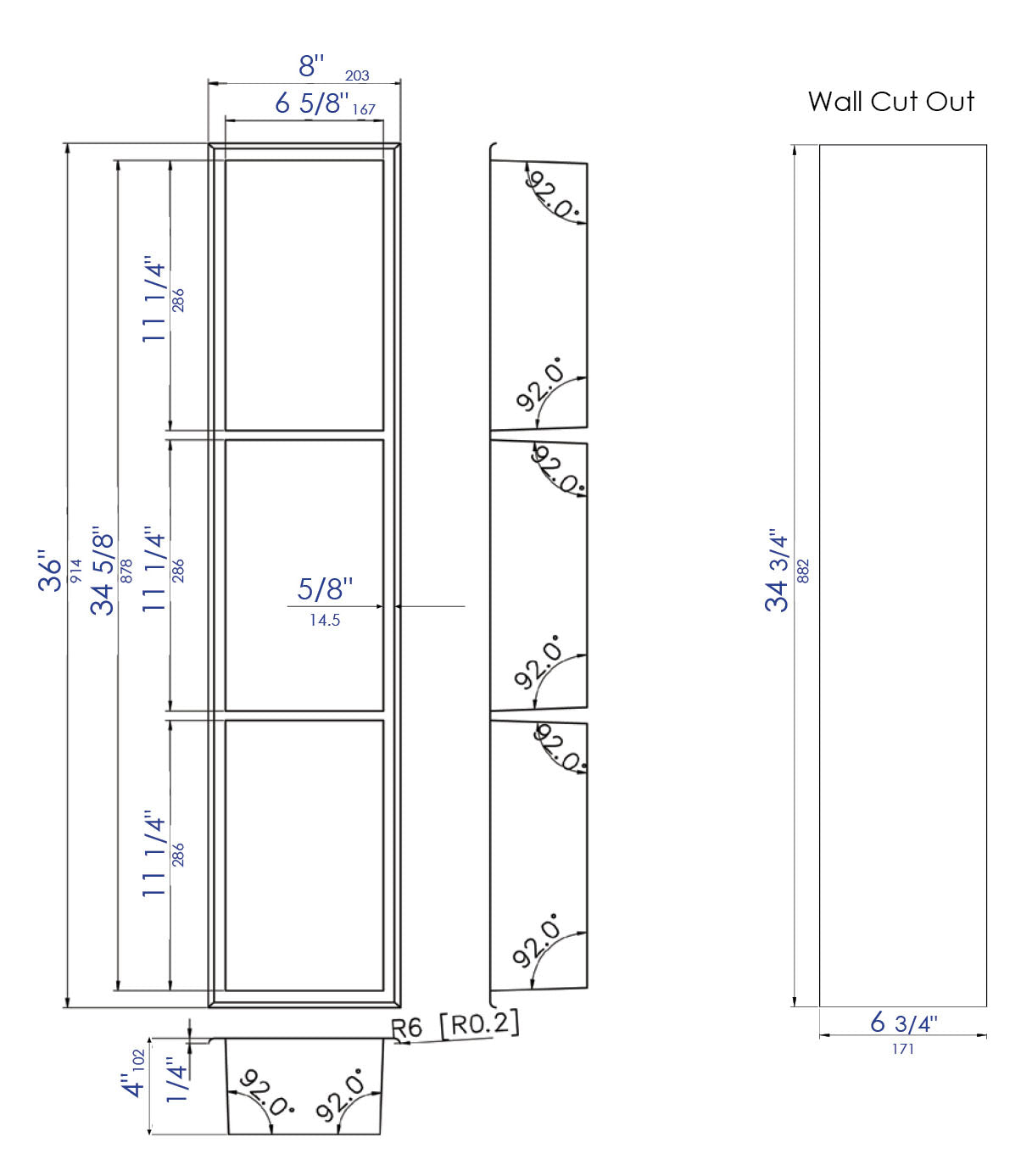 ALFI Built In Shower Shelf Black/White + Stainless Steel (8" x 36")