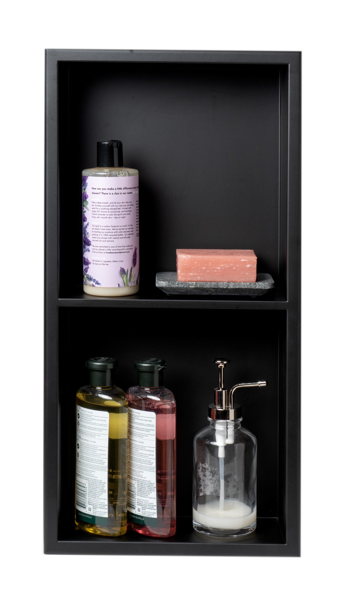 ALFI Built In Shower Shelf w/ Black/White-Stainless Steel + Vertical Double-Shelf (12" x 24")