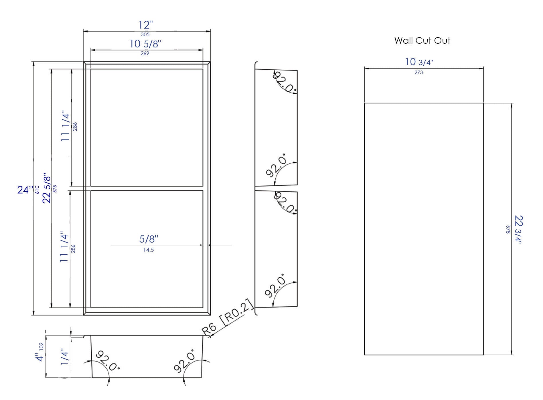 ALFI Built In Shower Shelf w/ Black/White-Stainless Steel + Vertical Double-Shelf (12" x 24")