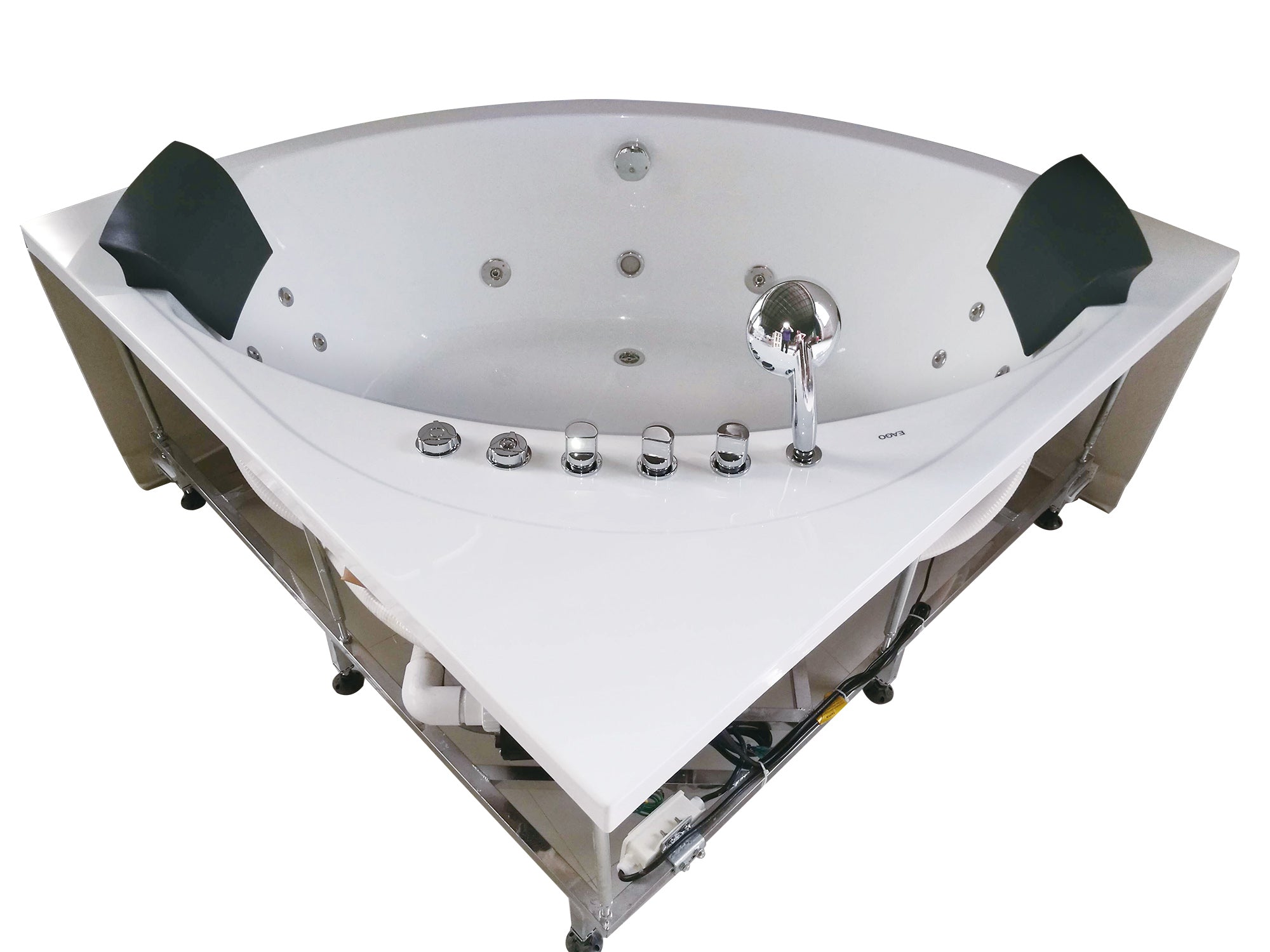 EAGO AM200 Corner Whirlpool Bathtub Rounded Modern Double Seat Tub w/ Fixtures (5-foot)