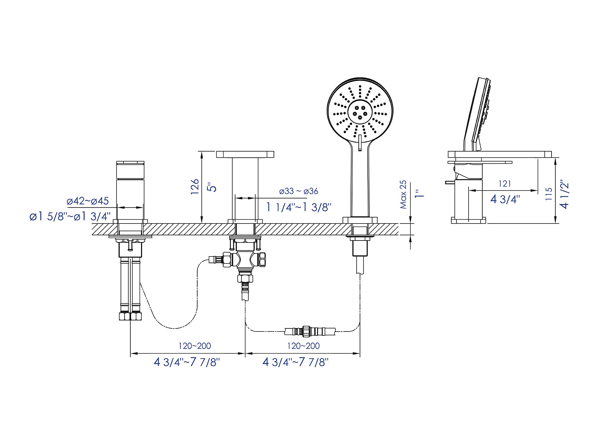 ALFI AB2879 Deck Mounted Tub Filler with Hand Held Showerhead