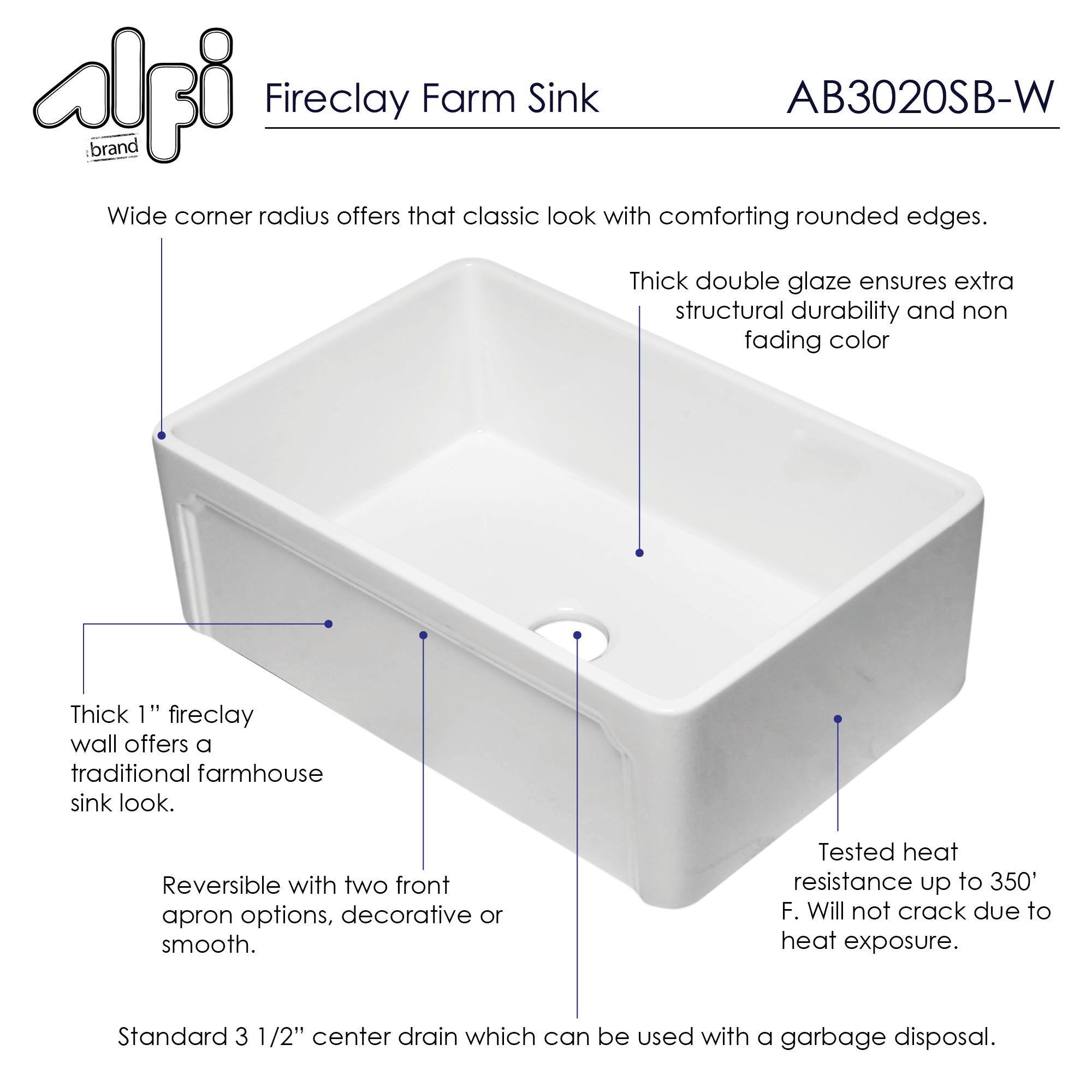 ALFI AB3020SB Farmhouse Kitchen Sink Reversible Single Fireclay (30-inch)