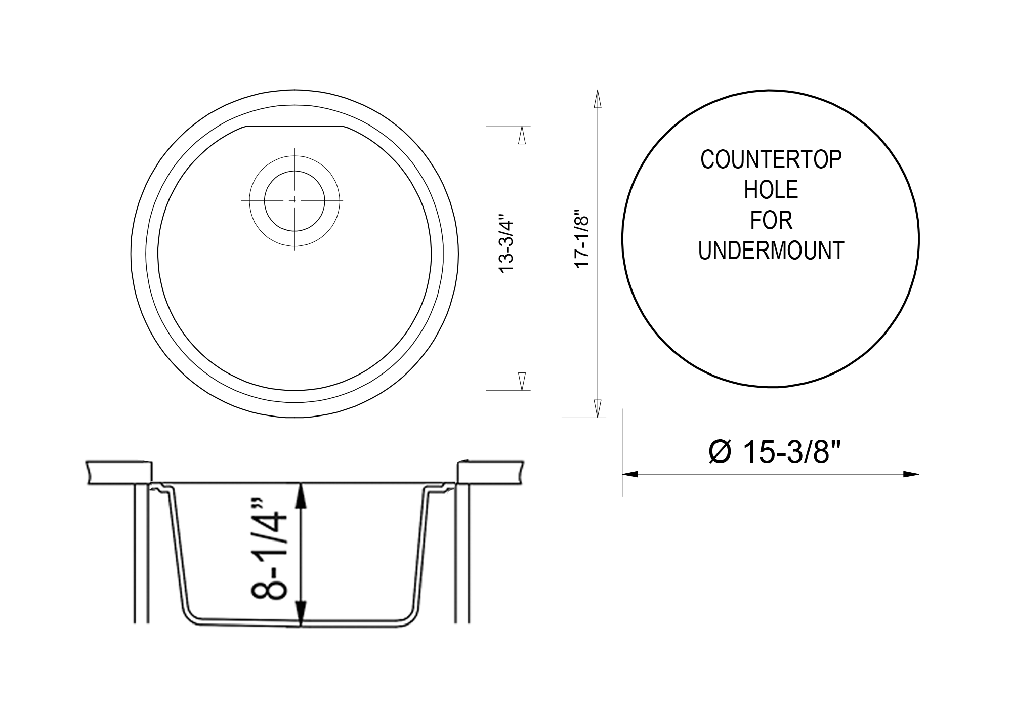 ALFI AB1717UM Kitchen Prep Sink 17" Undermount Round Granite Composite
