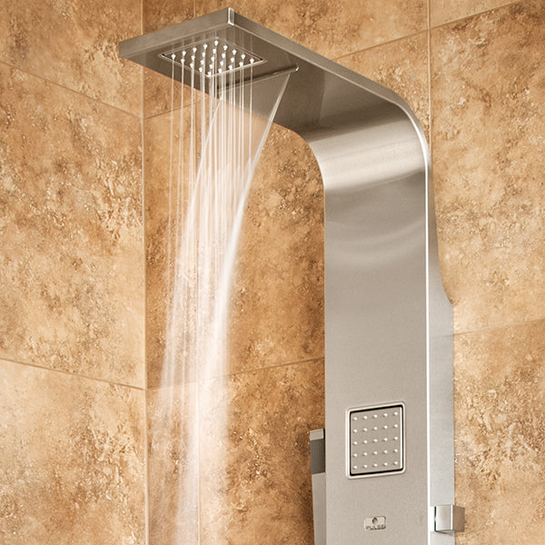 PULSE ShowerSpas Matte Brushed Stainless Steel Shower Panel - Waimea ShowerSpa