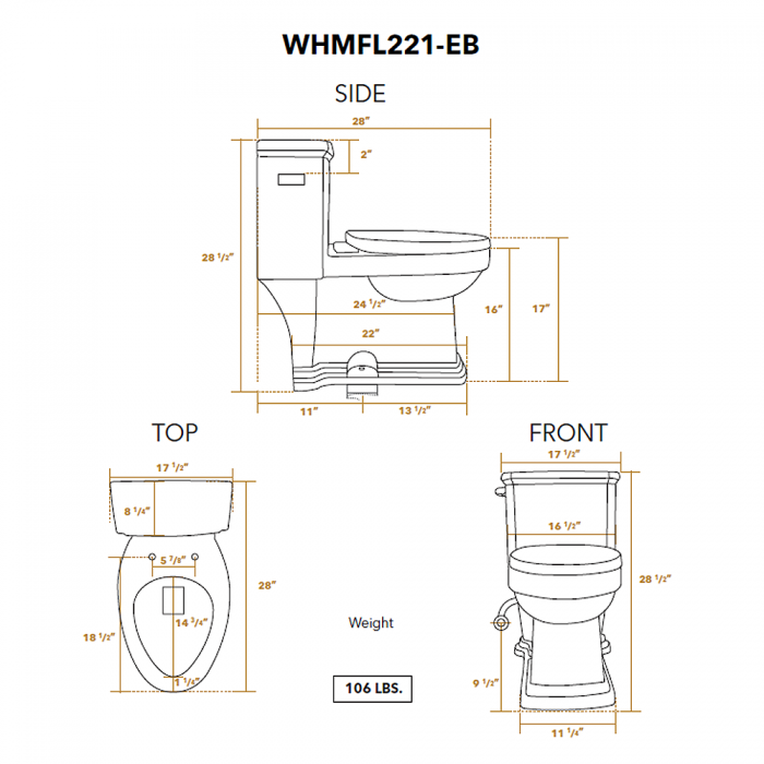 Whitehaus WHMFL221-EB Eco-Friendly Toilet Magic Flush Single-Flush w/ Elongated Bowl