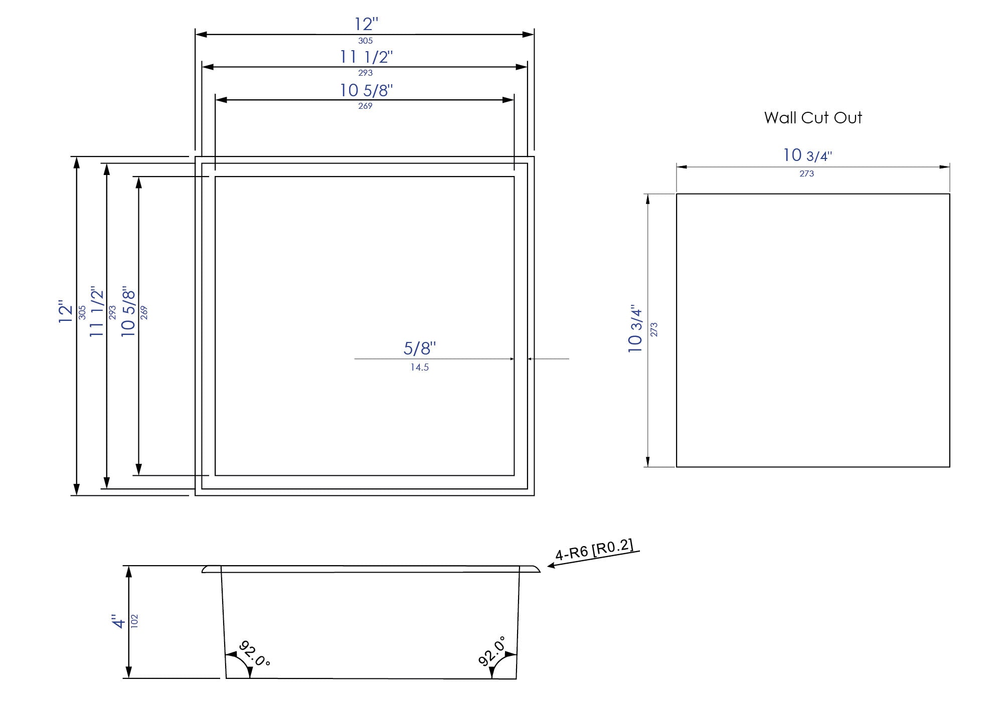 ALFI Built In Shower Shelf w/ Black/White-Stainless Steel (12" x 12")