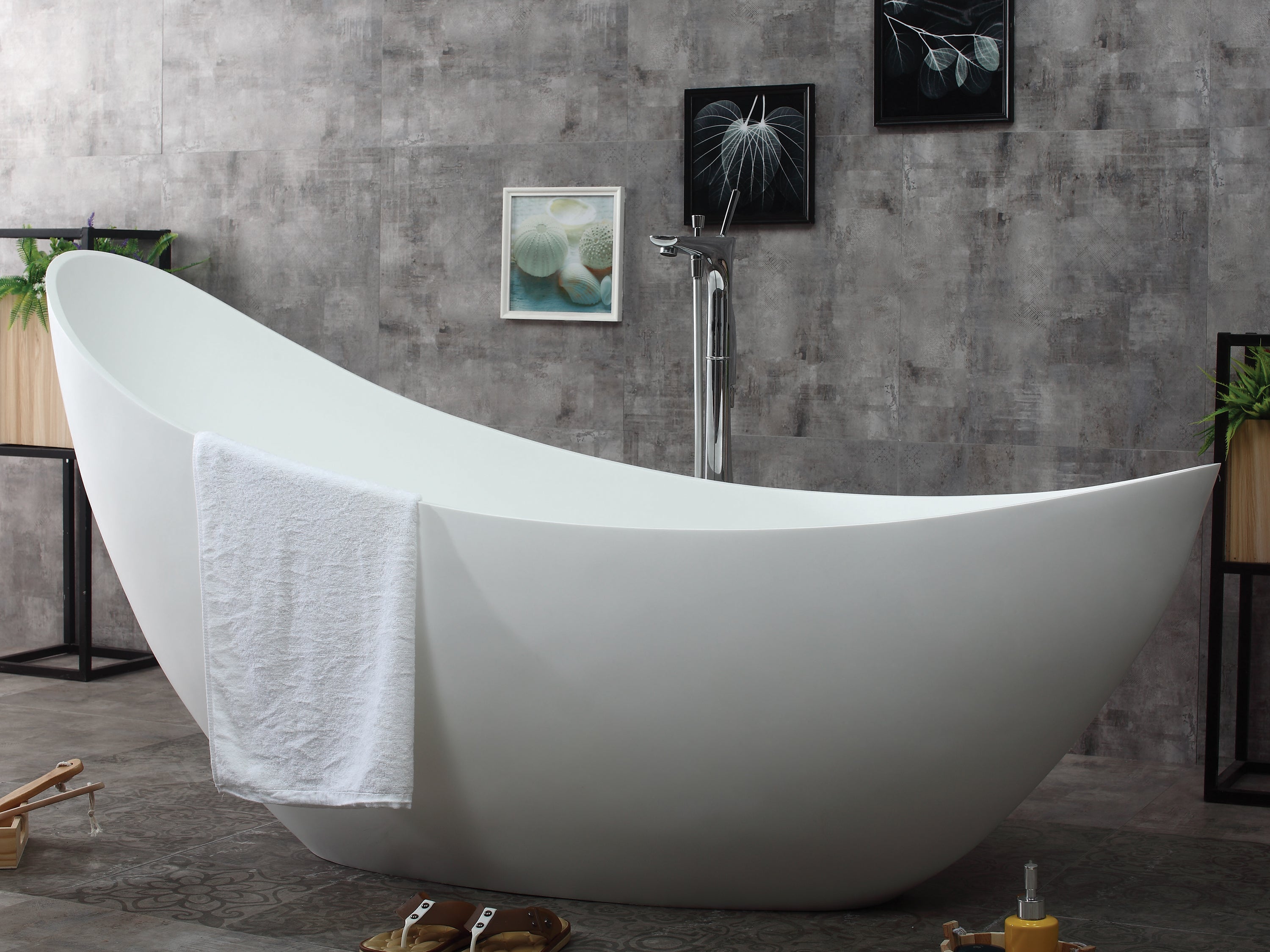 ALFI AB9951 Bathtub White Solid Surface Smooth Resin Soaking Slipper (73-inch)