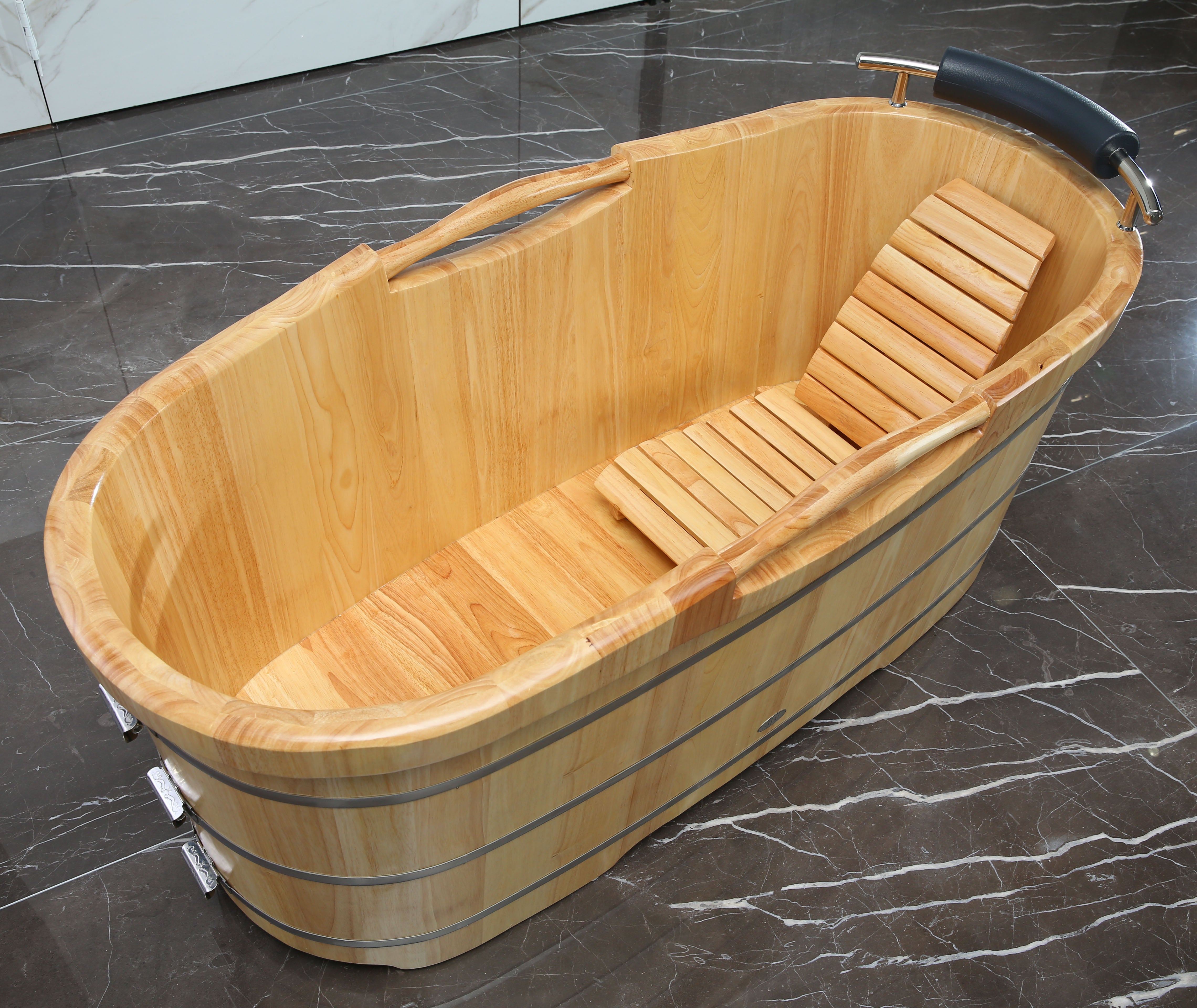 ALFI AB1163 BathTub Free Standing Wooden with Headrest (61-inch)